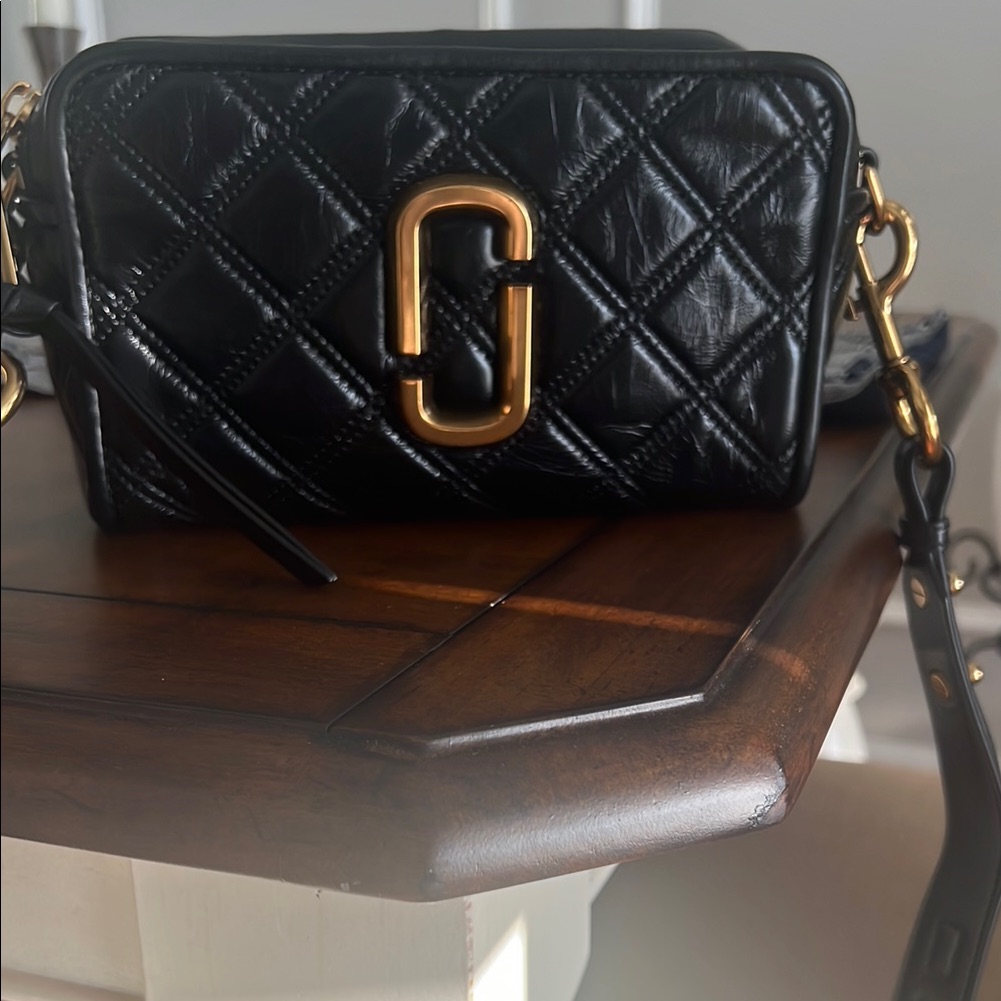 Marc By Marc Jacobs Black Quilted Crossbody Bag With Gold Hardware